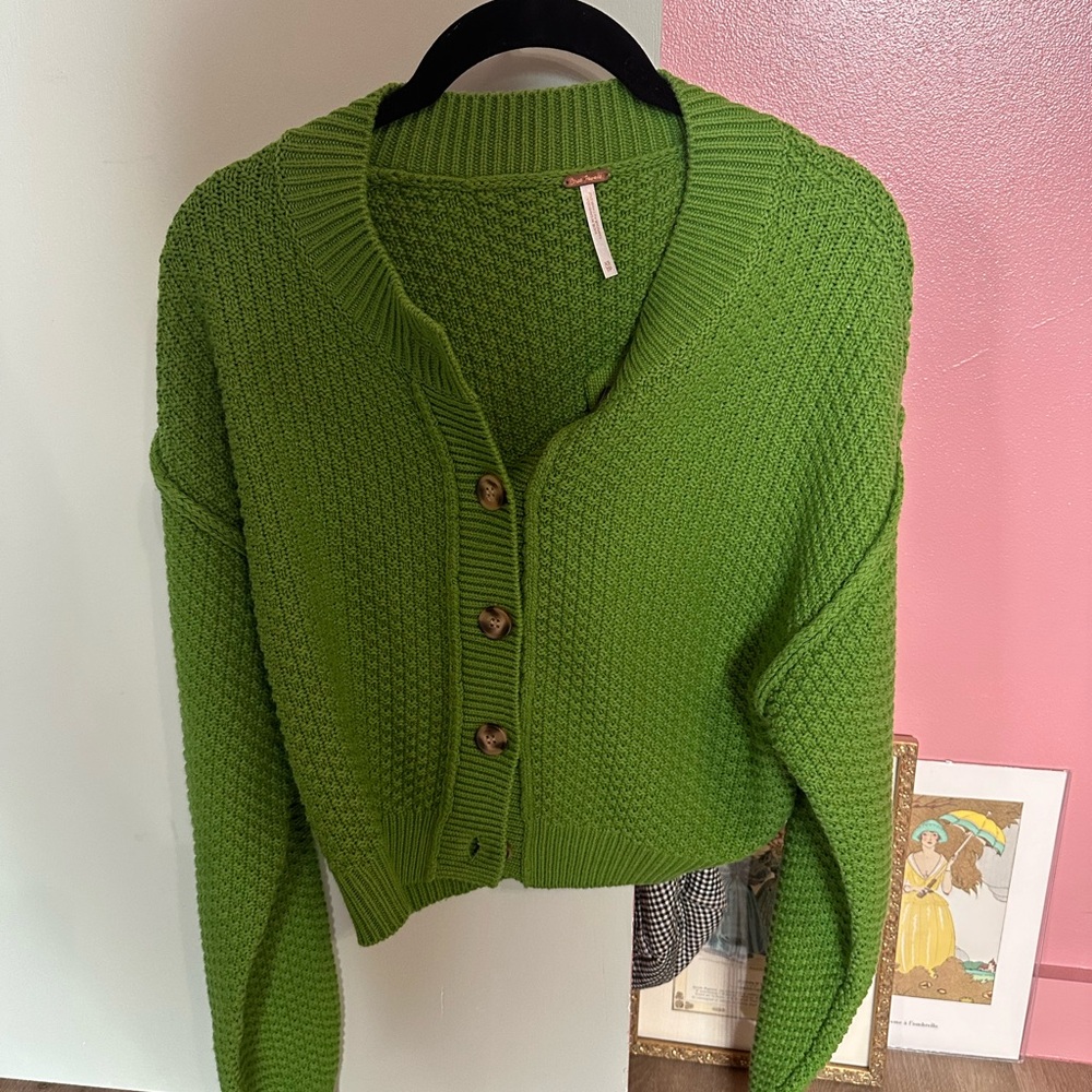 Free People Vibrant Green Cardigan Sweater